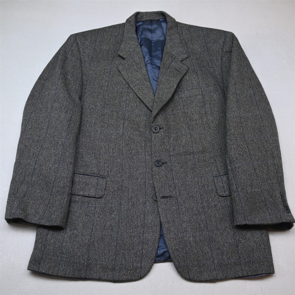 Vtg USA Tom James 42S Gray Herringbone Wool Tweed Blazer Jacket Sport Coat